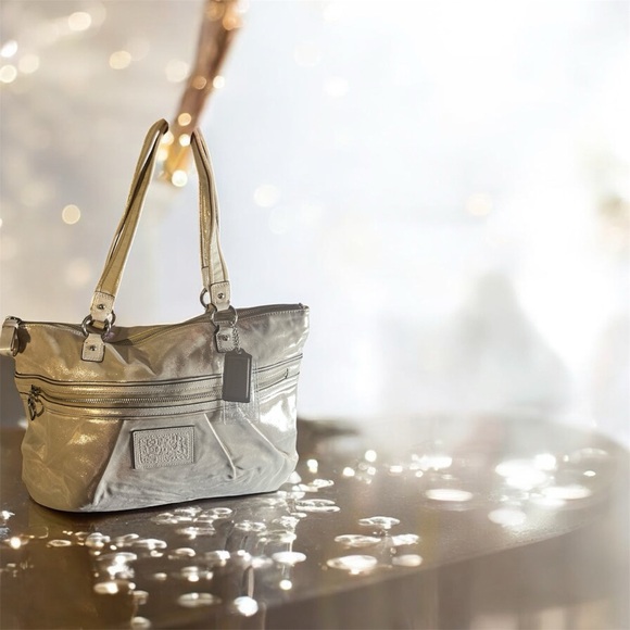 Coach Handbags - Coach Poppy Metallic Gold Champagne Large Leather Tote Bag